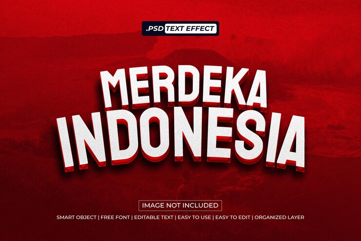 PSD el efecto de texto 3d dice 039merdeka indonesia039 con fondo de imagen