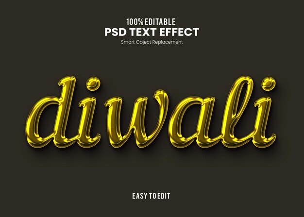 Efecto de texto 3D dorado de Diwali