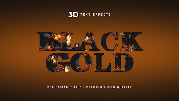 Efecto de texto 3D dorado negro