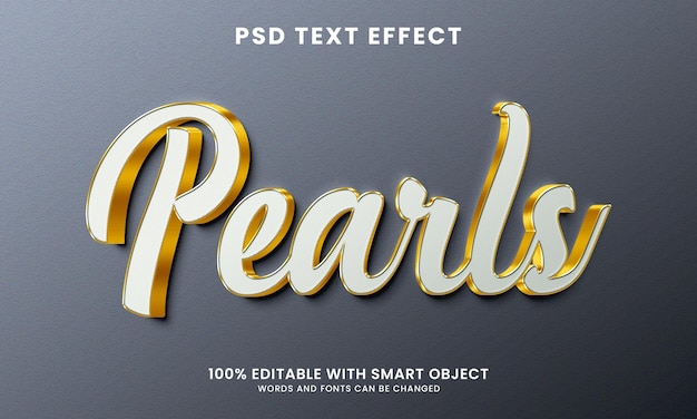 Efecto de texto 3d dorado de perlas.