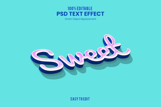 Efecto de texto 3D dulce, suave, suave y audaz