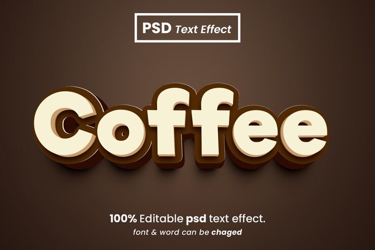 PSD efecto de texto 3d editable de café