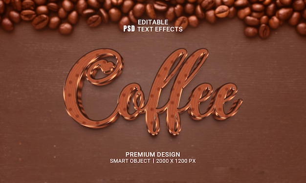 PSD efecto de texto 3d editable con café.