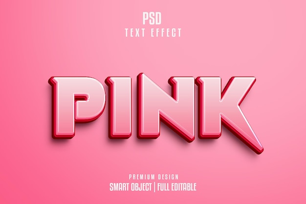 Efecto de texto 3d editable de color rosa psd