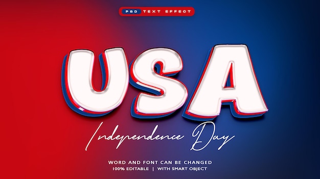 Efecto de texto 3D editable para el Día de la Independencia de los Estados Unidos