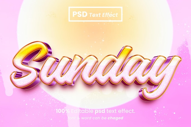Efecto de texto 3d editable de domingo rosa