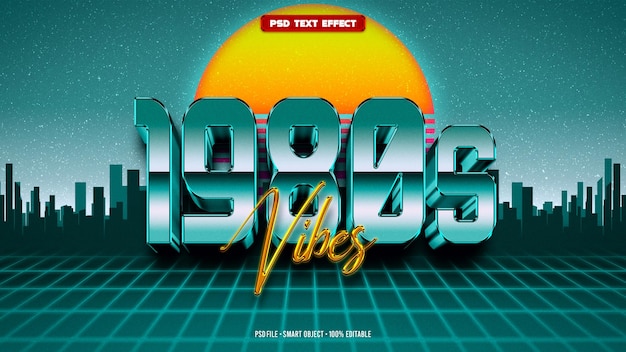 Efecto de texto 3D editable de estilo vintage de los años 80