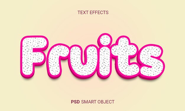 Efecto de texto 3d editable de frutas estilo psd