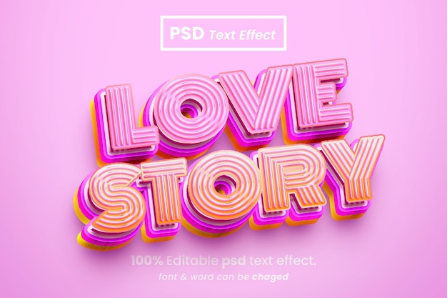 PSD efecto de texto 3d editable de historia de amor