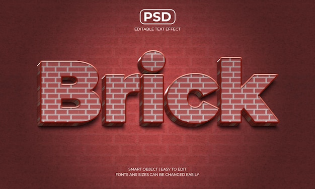 PSD efecto de texto 3d editable de ladrillo