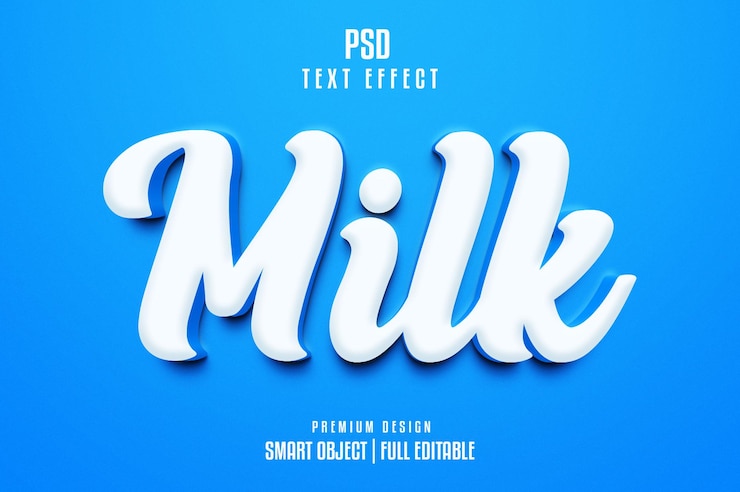 PSD efecto de texto 3d editable de leche