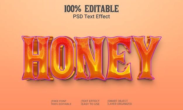 PSD efecto de texto 3d editable de miel