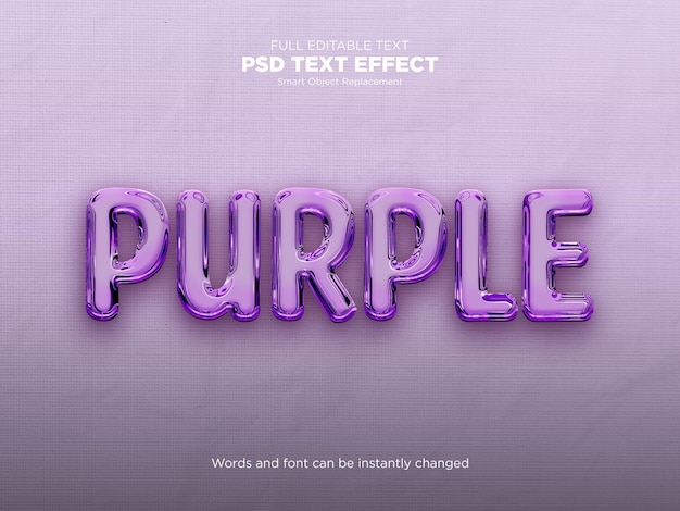 Efecto de texto 3d editable morado