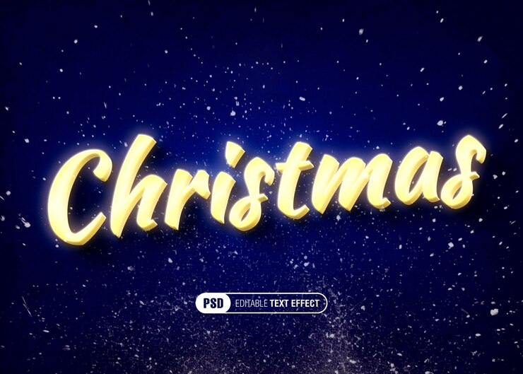 PSD efecto de texto 3d editable para navidad en un cielo y fondo nevado