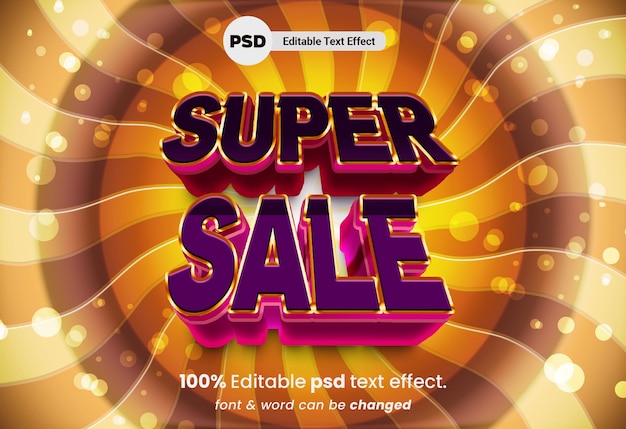 Efecto de texto 3D editable en súper venta
