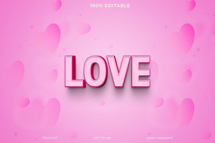 PSD el efecto de texto 3d editable transmite un sentimiento de amor