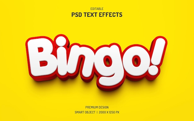 PSD efecto de texto 3d de estilo de dibujos animados de bingo