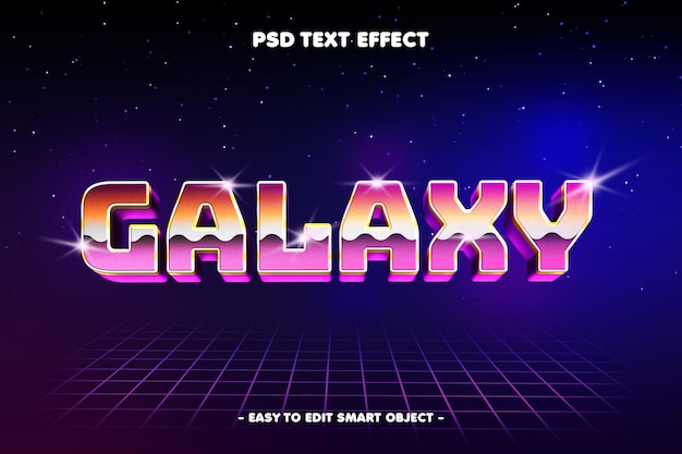 PSD efecto de texto 3d de estilo galaxy retro