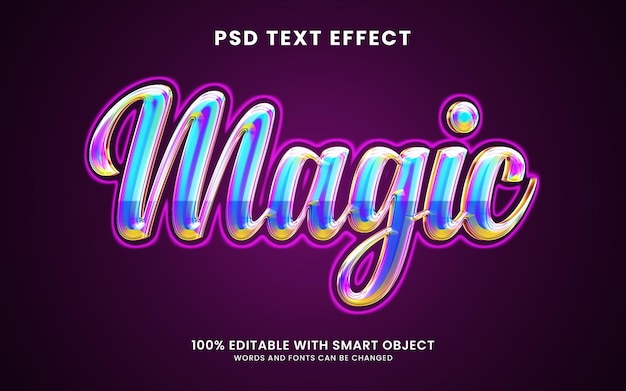 PSD efecto de texto 3d estilo neón mágico degradado colorido