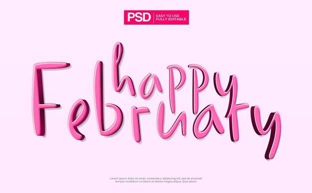 efecto de texto 3d de febrero