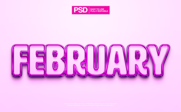 efecto de texto 3d de febrero