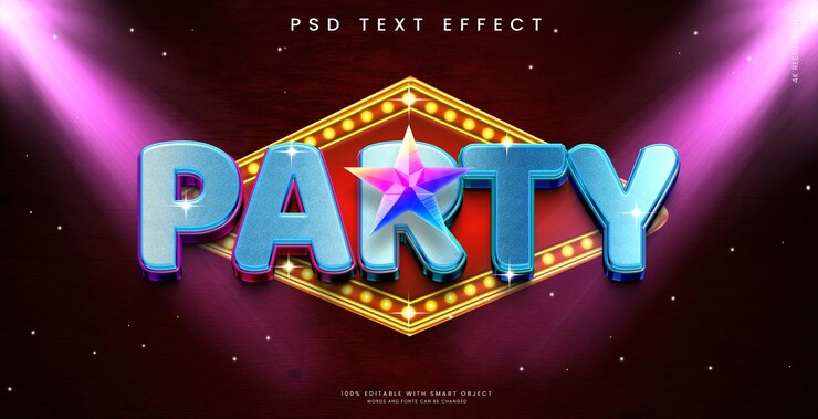 PSD efecto de texto 3d de fiesta degradada con galaxia y fondo