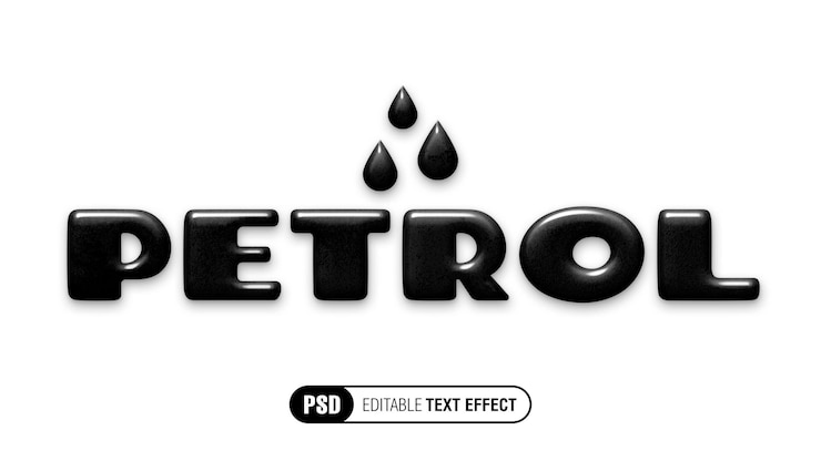 PSD efecto de texto 3d de gasolina líquida negra sobre fondo blanco