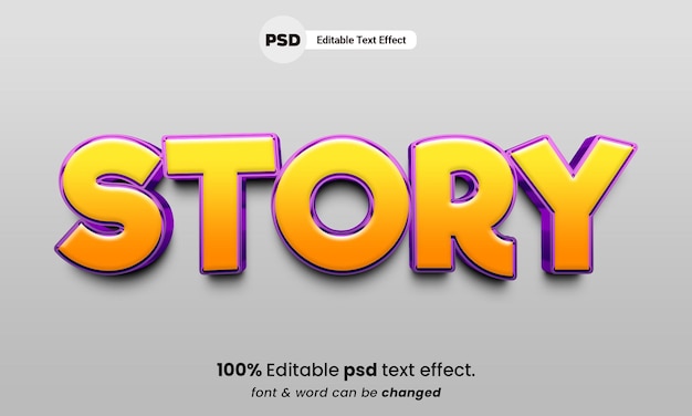 Efecto de texto 3d de historia efecto de texto psd editable