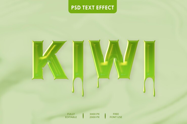 PSD efecto de texto 3d de kiwi