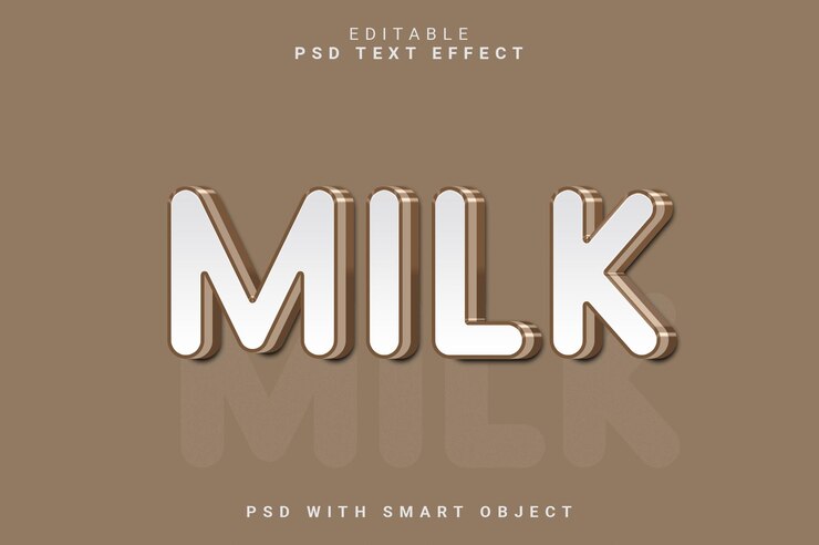 PSD efecto de texto 3d de leche