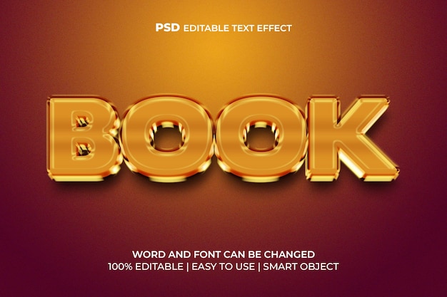 Efecto de texto 3d de libro dorado