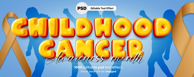 Efecto de texto 3d del mes de concientización sobre el cáncer infantil con fondo