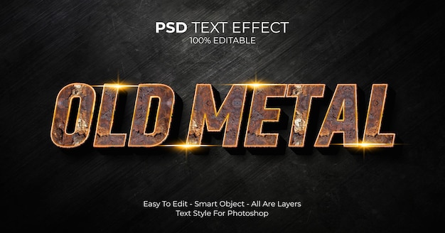 PSD efecto de texto 3d de metal antiguo