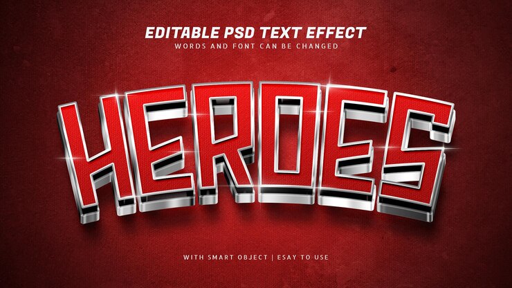 PSD efecto de texto 3d metálico héroe rojo editable