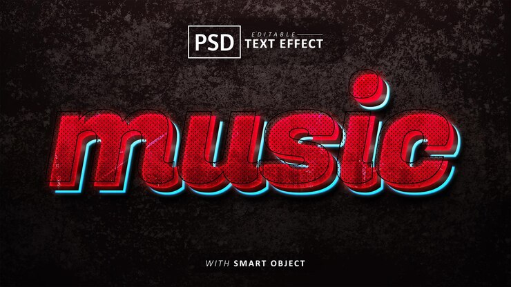 PSD efecto de texto 3d de música roja