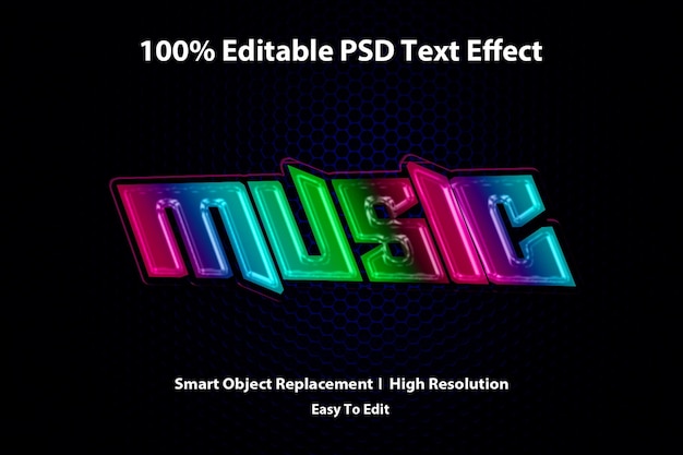 PSD efecto de texto 3d de música. vector de efecto de texto totalmente editable