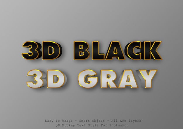 Efecto de texto en 3d en negro y gris