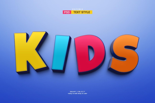 PSD efecto de texto 3d de niños coloridos