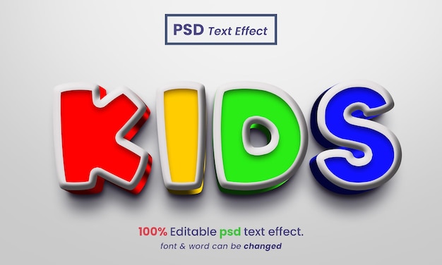 Efecto de texto 3d para niños efecto de texto psd de varios colores