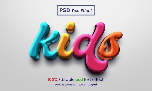 Efecto de texto 3d para niños efecto de texto psd de varios colores