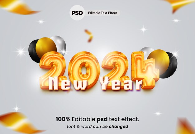 PSD efecto de texto 3d del nuevo año 2024