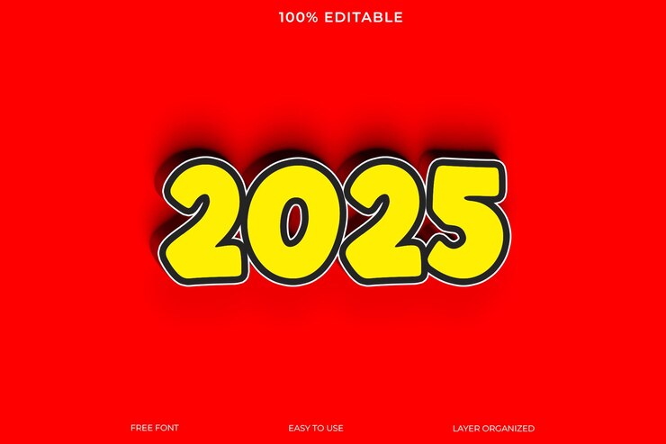 PSD efecto de texto 3d del nuevo año 2025