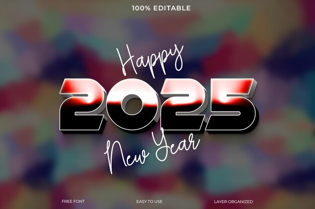 Efecto de texto 3D del nuevo año 2025