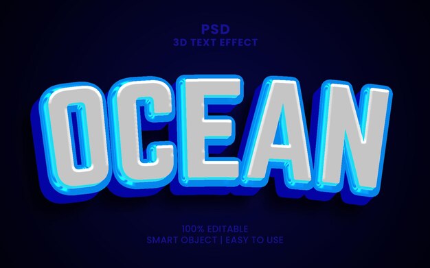 PSD efecto de texto 3d del océano totalmente editable 2024 en photoshop