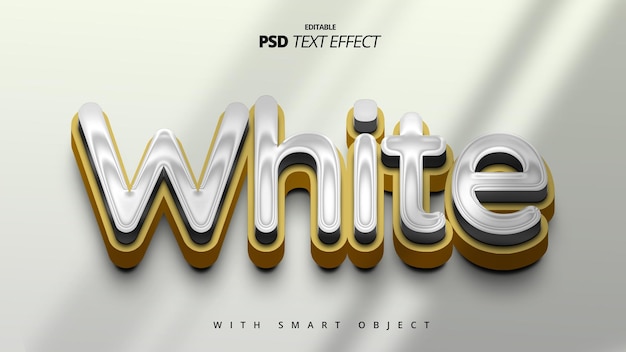 efecto de texto 3d de oro blanco con diseño de plantilla de objeto inteligente