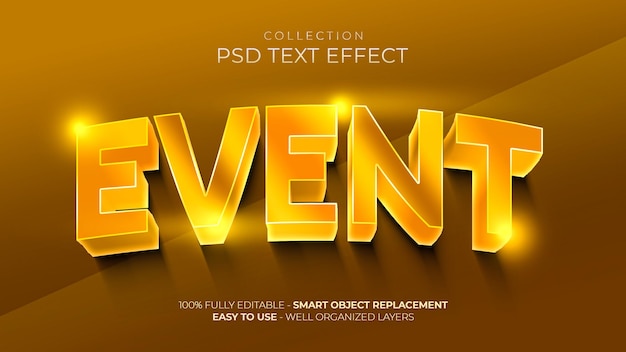 Efecto de texto 3d de oro de evento