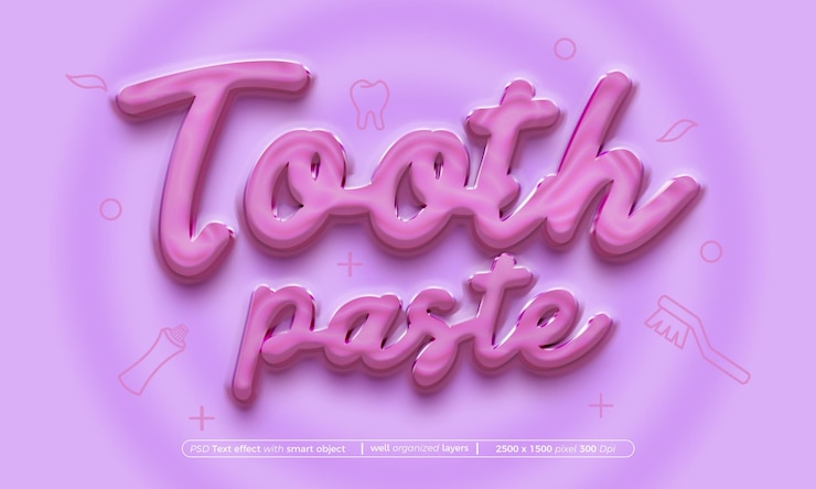 PSD efecto de texto 3d de pasta de dientes editable