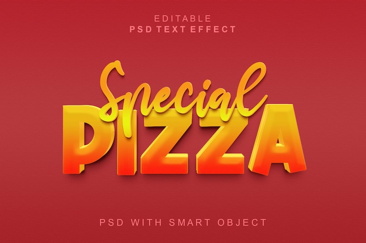 PSD efecto de texto 3d de pizza especial
