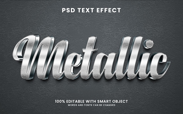 Efecto de texto 3d plateado metalizado