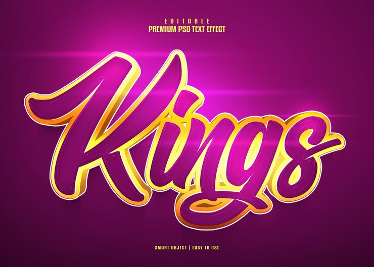 PSD efecto de texto 3d premium completamente editable de kings